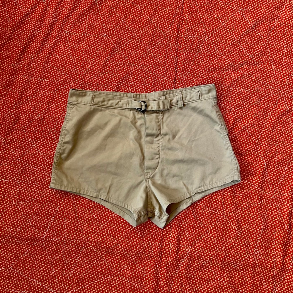 Vintage US Military UNICOR Swimmer Trunks Khaki Cotton Shorts Size 36 Mens